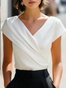 Women Elegant Plain T-Shirts Cross Neck H-Line Regular Fit Sleeveless