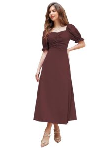 Shasmi Girl's & Women's Solid A-Line Ruched Puff Sleeve Maxi Long Evening One Piece Long Dress for Women Stylish