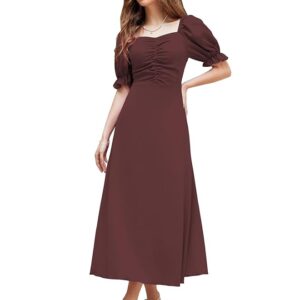 Shasmi Girl's & Women's Solid A-Line Ruched Puff Sleeve Maxi Long Evening One Piece Long Dress for Women Stylish