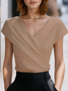 Women Elegant Plain T-Shirts Cross Neck H-Line Regular Fit Sleeveless