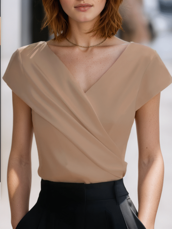 Women Elegant Plain T-Shirts Cross Neck H-Line Regular Fit Sleeveless